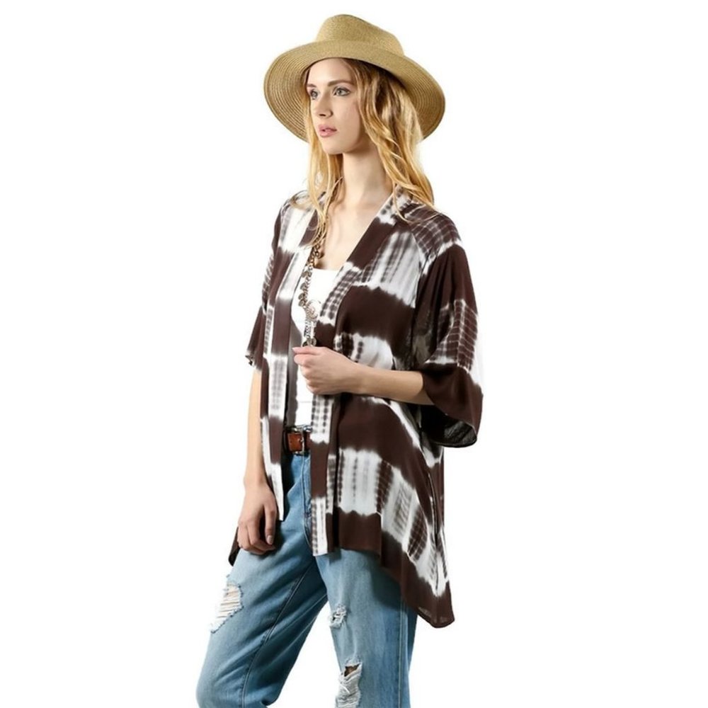 Kori America Tie Dye Kimono with Lace Crochet Back, Olive